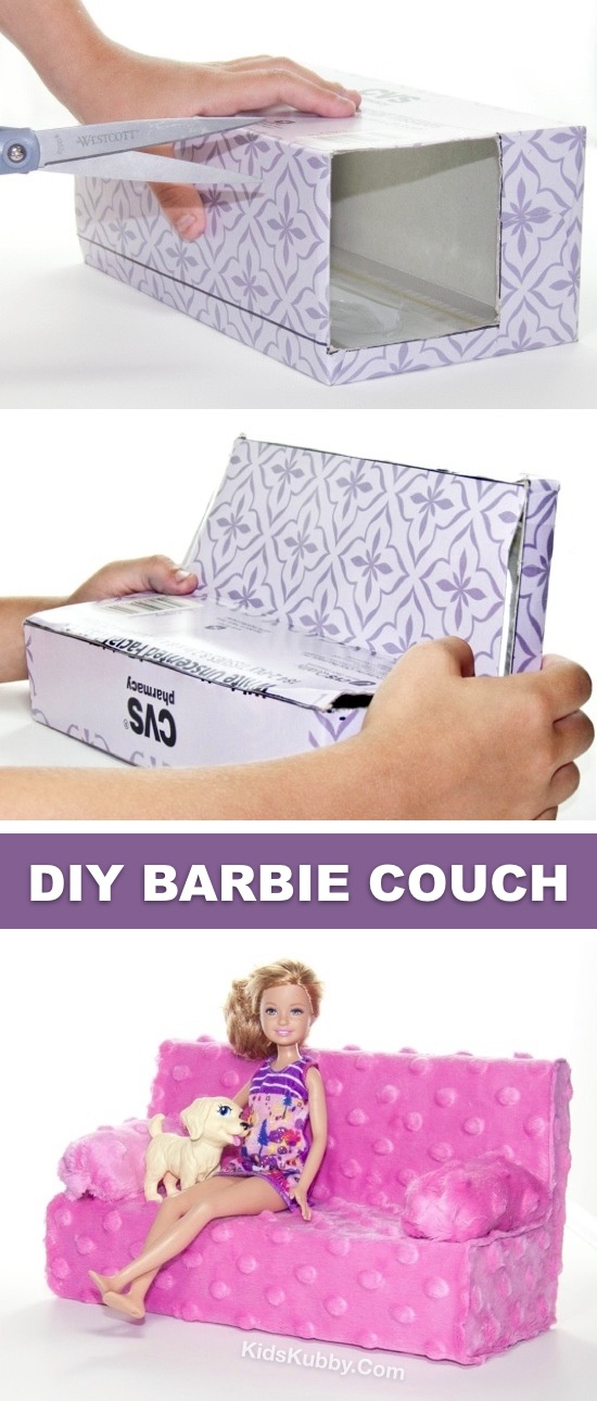 Easy DIY Barbie Couch From a Tissue Box