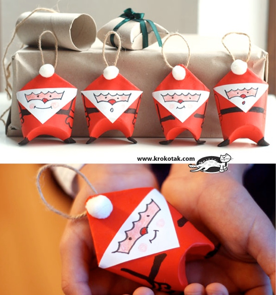 Mini Santa Gift Bags Made Out Of Toilet Paper Rolls