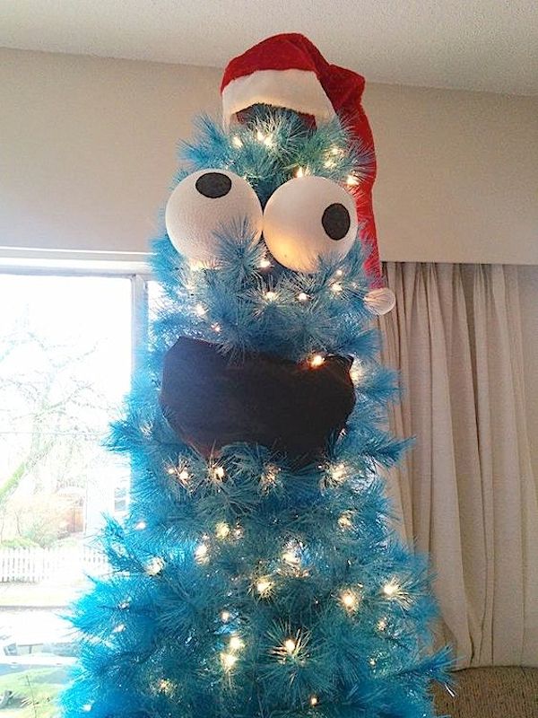 5 Christmas Tree Ideas Kids and Adults Will Both Love -- So easy and cute! A Cookie Monster Christmas tree. 