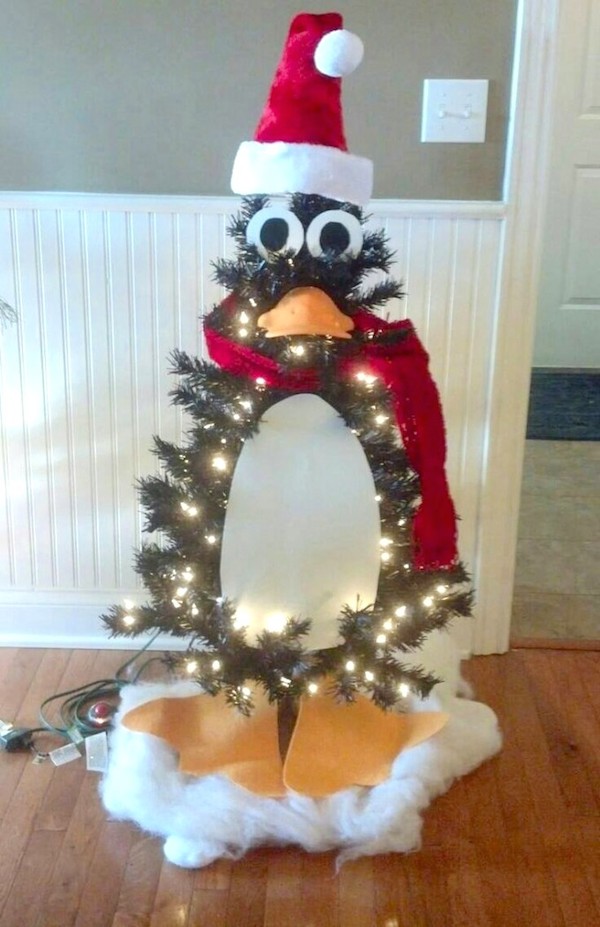 5 Christmas Tree Ideas Kids and Adults Will Both Love -- So easy and cute! A Penguin Christmas tree. 