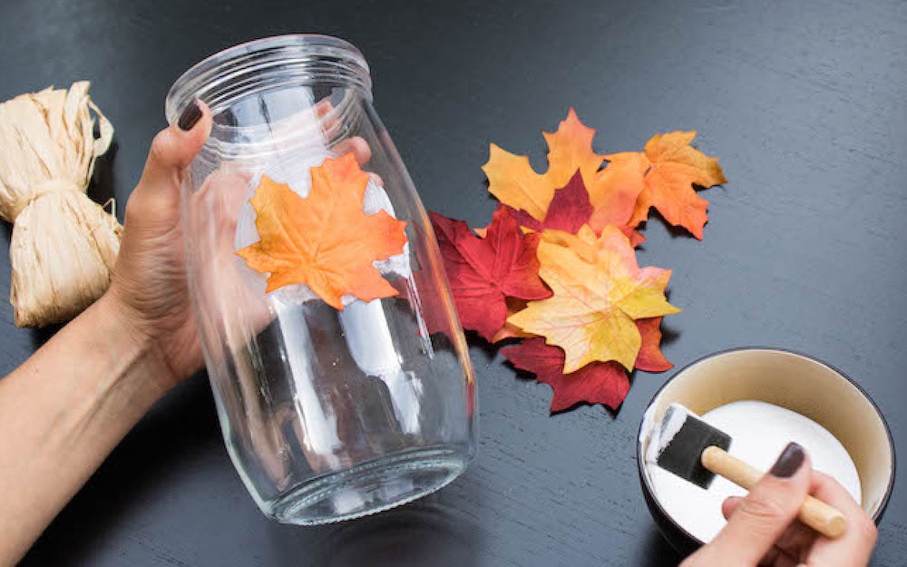 How to Make Fall Leaf Candle Mason Jar Crafts - Natural Beach Living