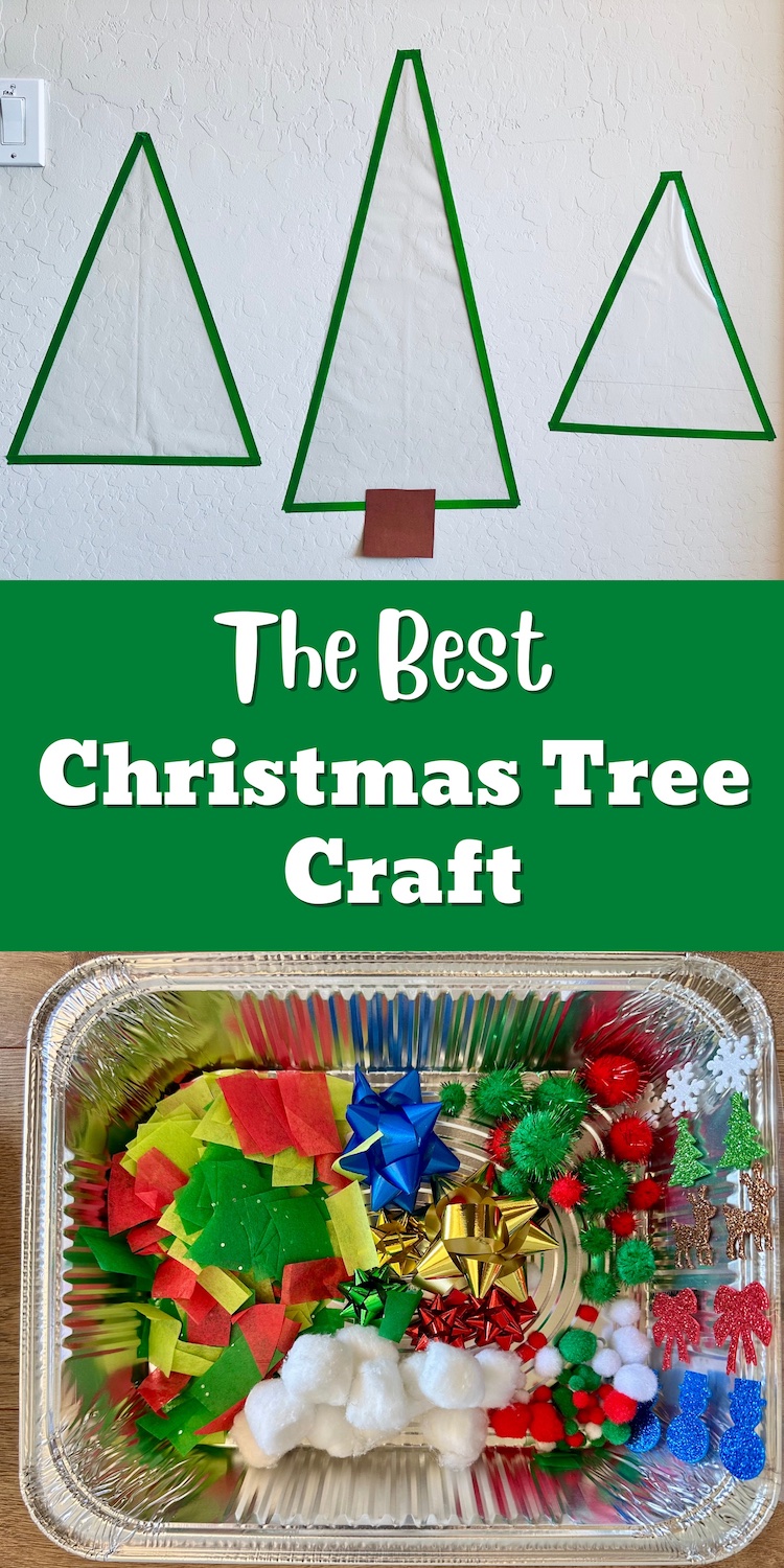 Are you looking for a fun and easy Christmas craft for your kids- this Contact paper Christmas tree art project is sure to bring a smile to your kids faces. This cheap Christmas craft is perfect for toddler and preschoolers. 