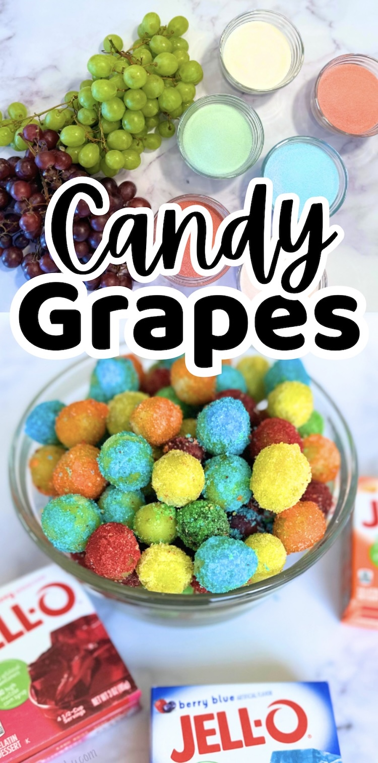 This is THE recipe for summer. Using just 2 ingredients you can make the best jello grapes ever! Use any flavor jello you like and make a bowl full of candy grapes that taste exactly like candy. The easiest frozen treat ever.