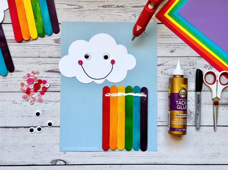looking for a boredom busting craft for kids? Try this 5 minute popsicle stick rainbow project using supplies you probably already have at home. Kids love this easy rainbow craft and you will too.  