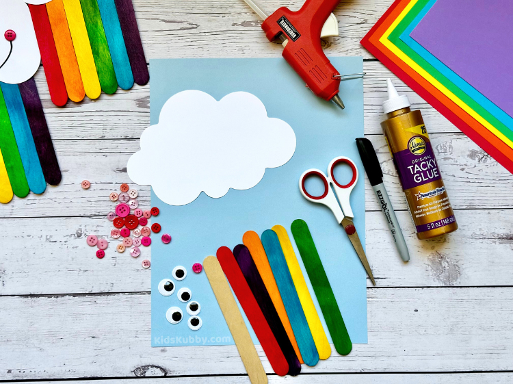 supplies needed for the best rainbow craft for kids. cheap and easy art project. dollar store craft idea for kids. 