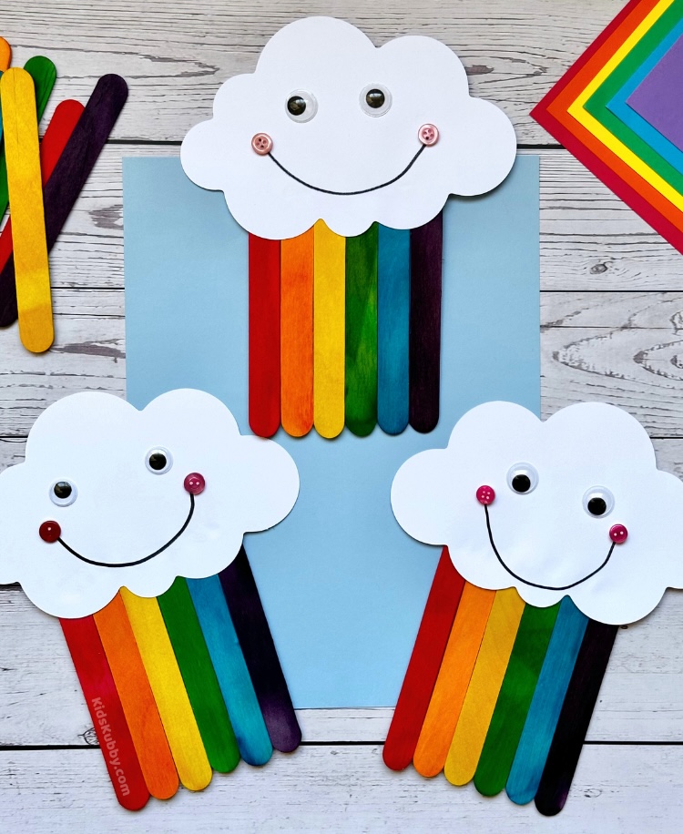 The best popsicle stick rainbow art project ever! using cheap dollar store art supplies, you can make the 5 minute rainbow craft at home. check out the free printable to make this craft for kids even easier. 