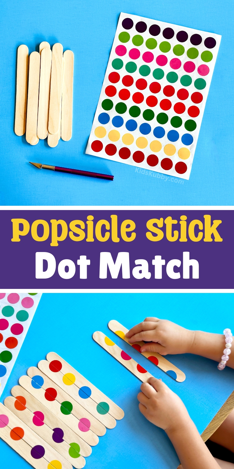 This is the best DIY learning game for kids. In 5 minutes you can make a fun activity with popsicle sticks and dot stickers that will help preschoolers with problem solving skills, coloring and pattern matching, and hand eye coordination. A perfect quiet time activity for any preschool classroom. 