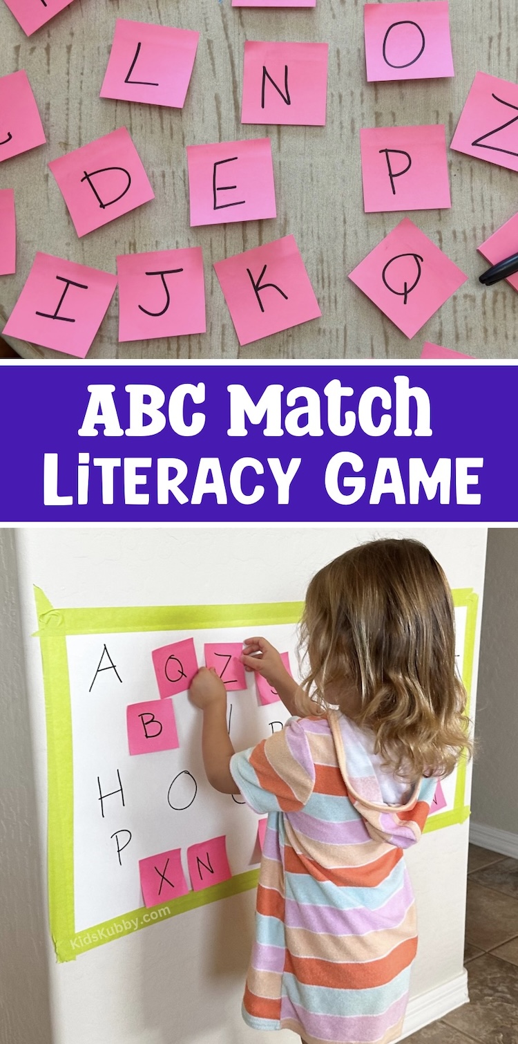 Let's learn the ABCc with this fun and interactive literacy game. Using cheap supplies you probably already have at home you can make the perfect activity to help kids with letter recognition and fine motor skills!