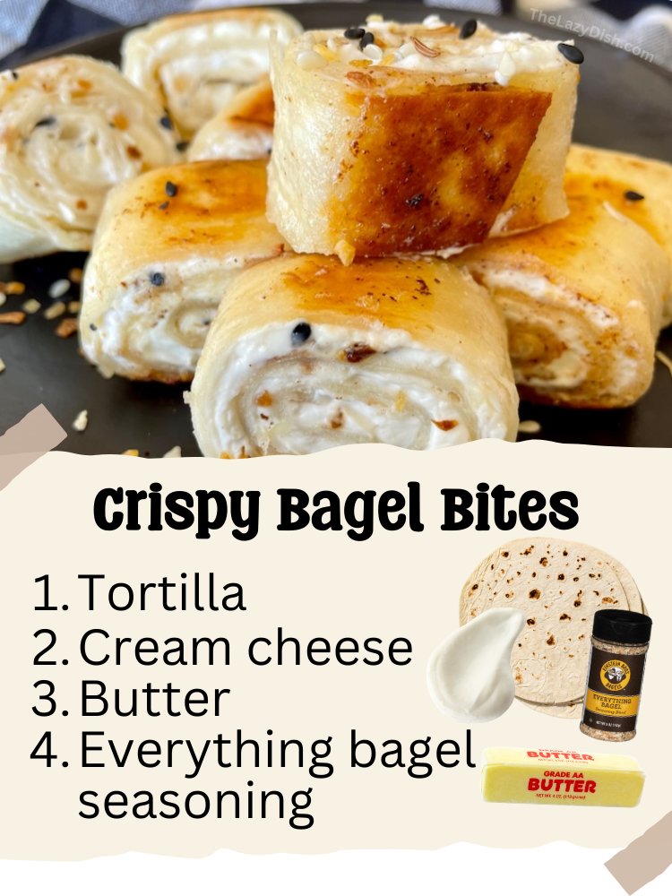 Delicious homemade bagel bites made with tortillas and cream cheese. such an easy recipe. Add some everything bagel seasoning for a delicious breakfast idea. 