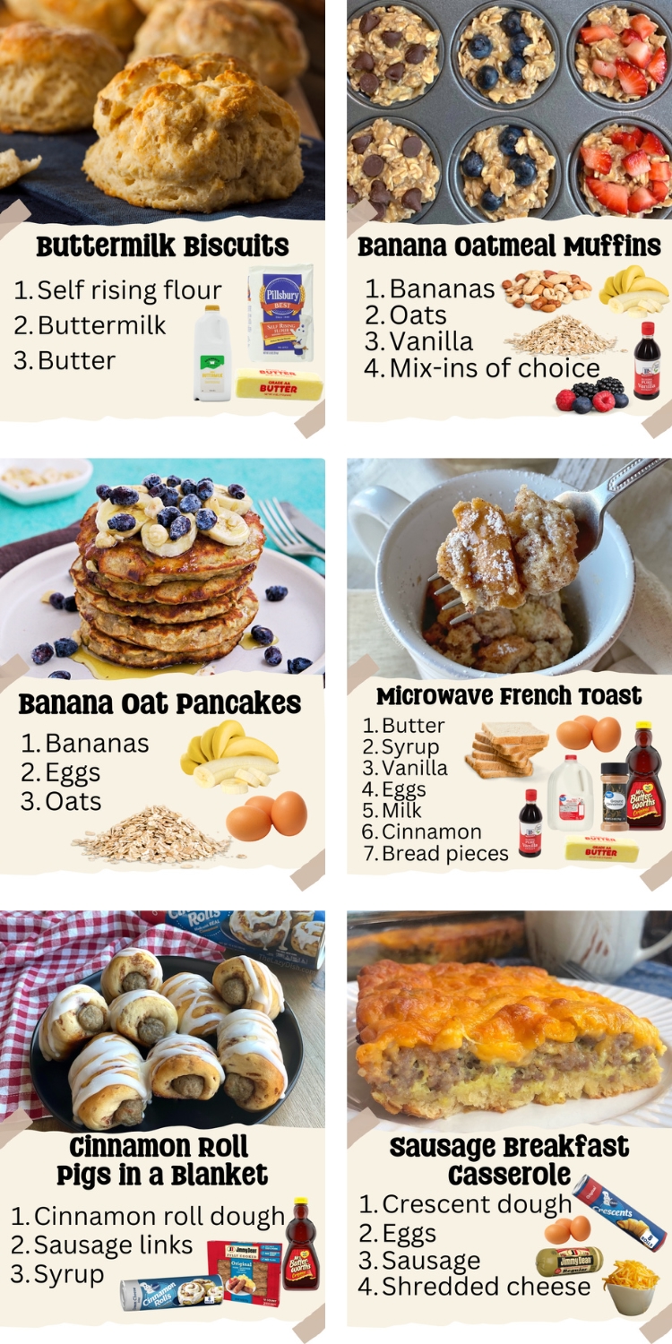 how to make easy breakfast recipes for busy school days. A list of yummy, hearty, and simple to make meals for kids and adults. Try them all!