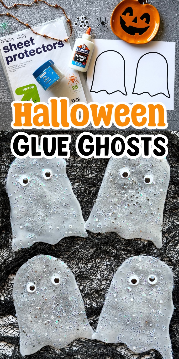 Easy to make with cheap supplies. Halloween glue ghosts are the perfect kids craft this Halloween season. Using just glue and glitter, kids can make spooky ghosts to hang around the house. Easy homemade Halloween decor. 