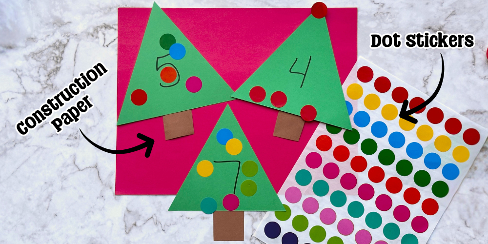 If you're looking for an easy learning activity for kids this holiday season, look no further. Christmas tree counting game is so easy to make with craft supplies you probably already have at home. In 5 minutes you can make the best counting game for kids ages 2-4.