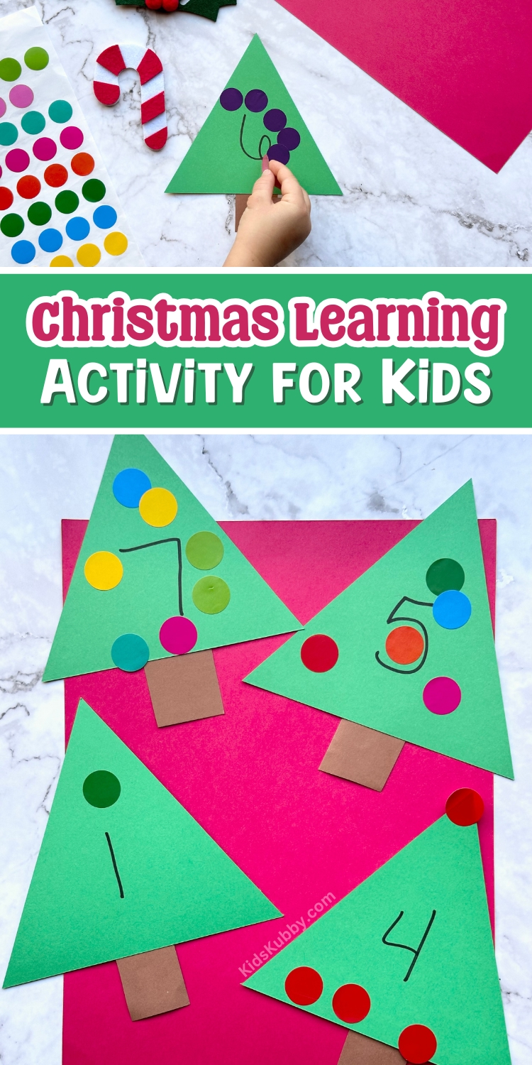 Check out this easy method for teaching young kids to count. Christmas tree counting activity for preschoolers works on number recognition and fine motor skills. Plus the activity is so cute for Christmas time! The best counting game for kids! 