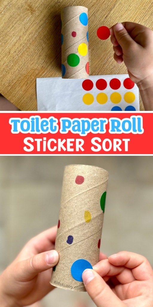 Match the colorful dot stickers to the maker spots on the toilet paper roll. That's all your kids have to do to learn their colors with this fun color sorting activity. Perfect for toddlers and preschoolers! 