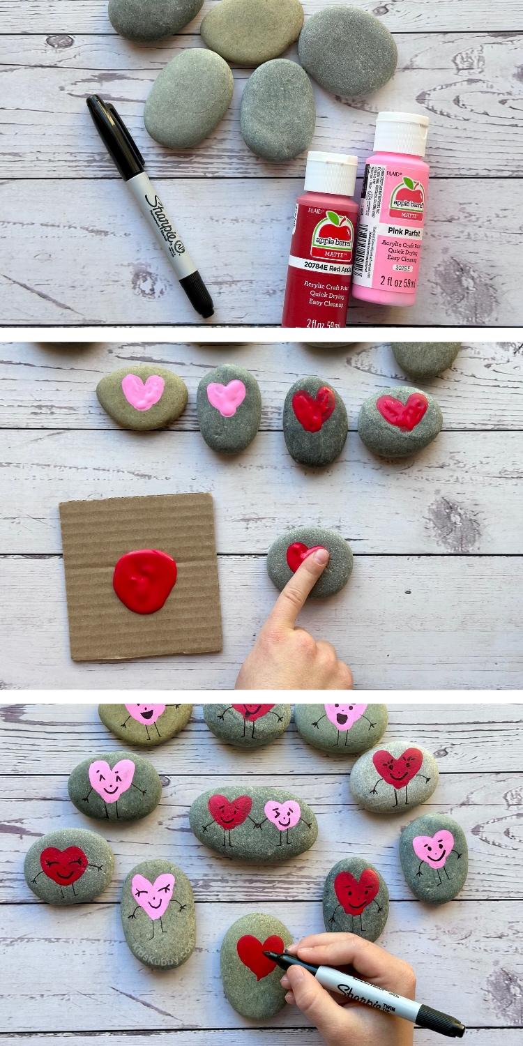 If you're looking for an easy craft idea for kids, then grab some rocks, paint, and a marker to make the cutest fingerprint heart rocks ever! Kids love this painted rock project and it's so easy and cheap!