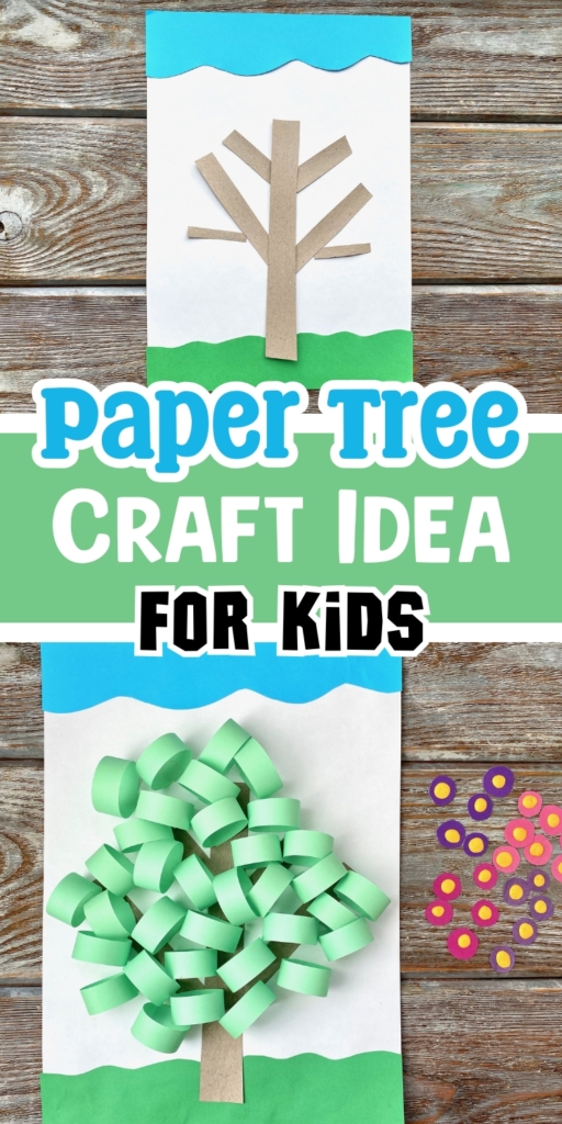 A paper craft for kids that's perfect for spring time. 3D paper trees are easy to make with cheap craft supplies. All you need is construction paper and some glue. How cute is this easy spring time craft for kids?