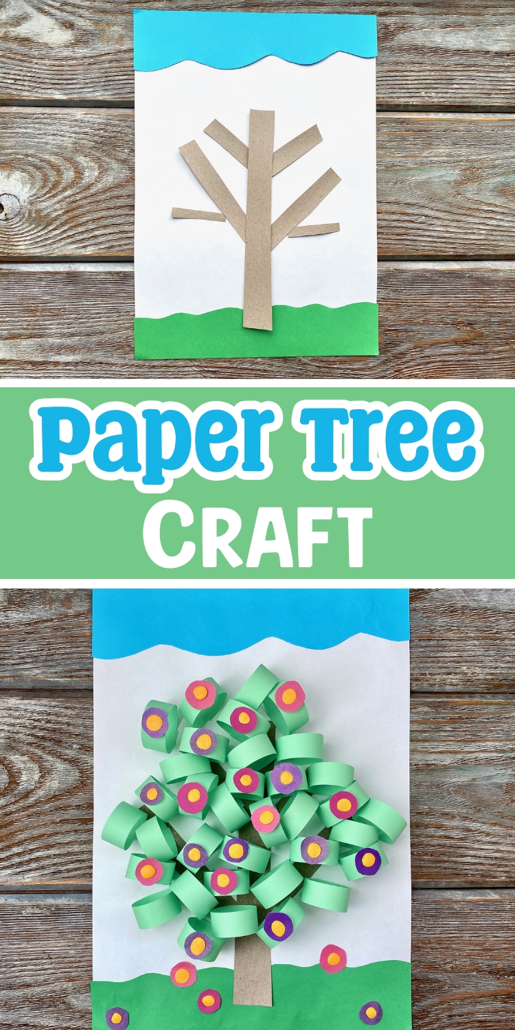 a simple to make construction paper craft for spring. using just construction paper your kids can make these adorable 3D paper trees. Kids of all ages will love this simple art project made with paper. Cheap and easy fun for kids.