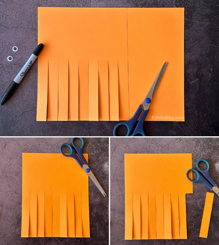 how to cut a piece of paper to make a rolled paper octopus. Fun and cheap crafts for kids.