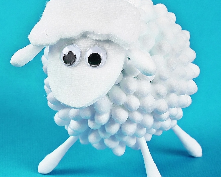 How to make a cute fuzzy sheep craft with q tips and clay to make the most adorable animal craft.