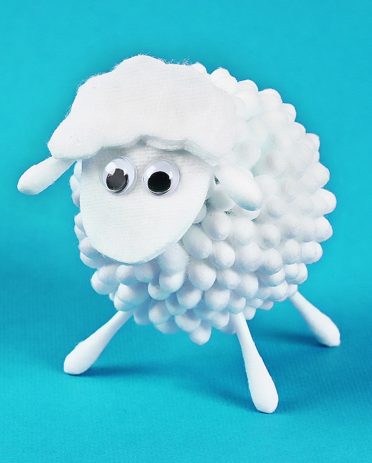 How to make a cute fuzzy sheep craft with q tips and clay to make the most adorable animal craft.