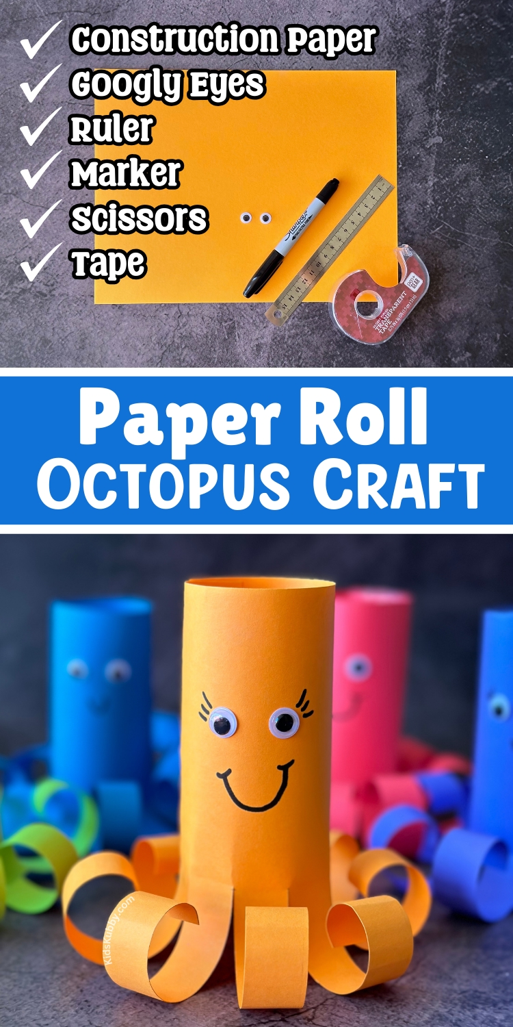 How to make paper roll octopuses using construction paper and a few other cheap craft supplies. This fun to make paper craft is just so cute. Try it today with your preschoolers. 