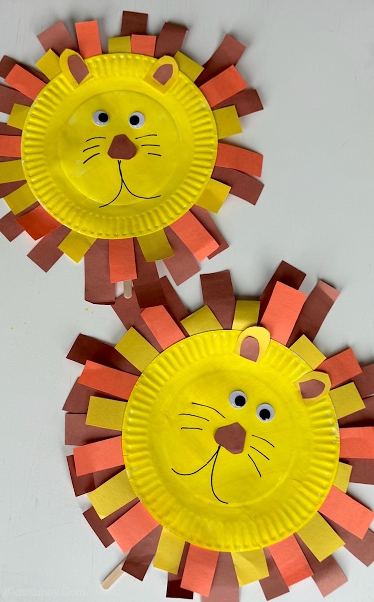 Learn how to make these adorable paper plate lions with construction paper and glue! An easy craft for kids of all ages. My 2 and 4 year old had fun making them together with a little bit of assistance from mom.