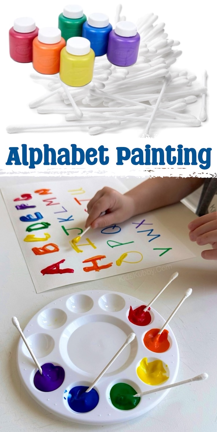 This letter tracing activity is a fun painting craft and learning project for 2, 3, and 4 year old preschoolers. If you're looking for cheap activities to do with your kids, break out your q tips and a few other cheap supplies for this quite time activity. 