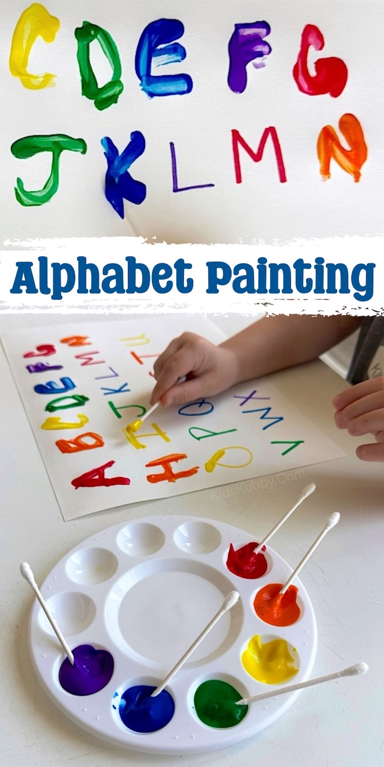 If you're looking for learning activities for preschoolers, this alphabet painting craft is just perfect for 3 and 4 year olds who are getting ready for kindergarten. Use Q tips as your paint brushes for a cheap and easy project that's basically free!