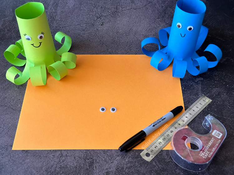 Fun DIY paper roll octopus craft with colorful paper and curly tentacles. This is such a fun paper craft for kids.